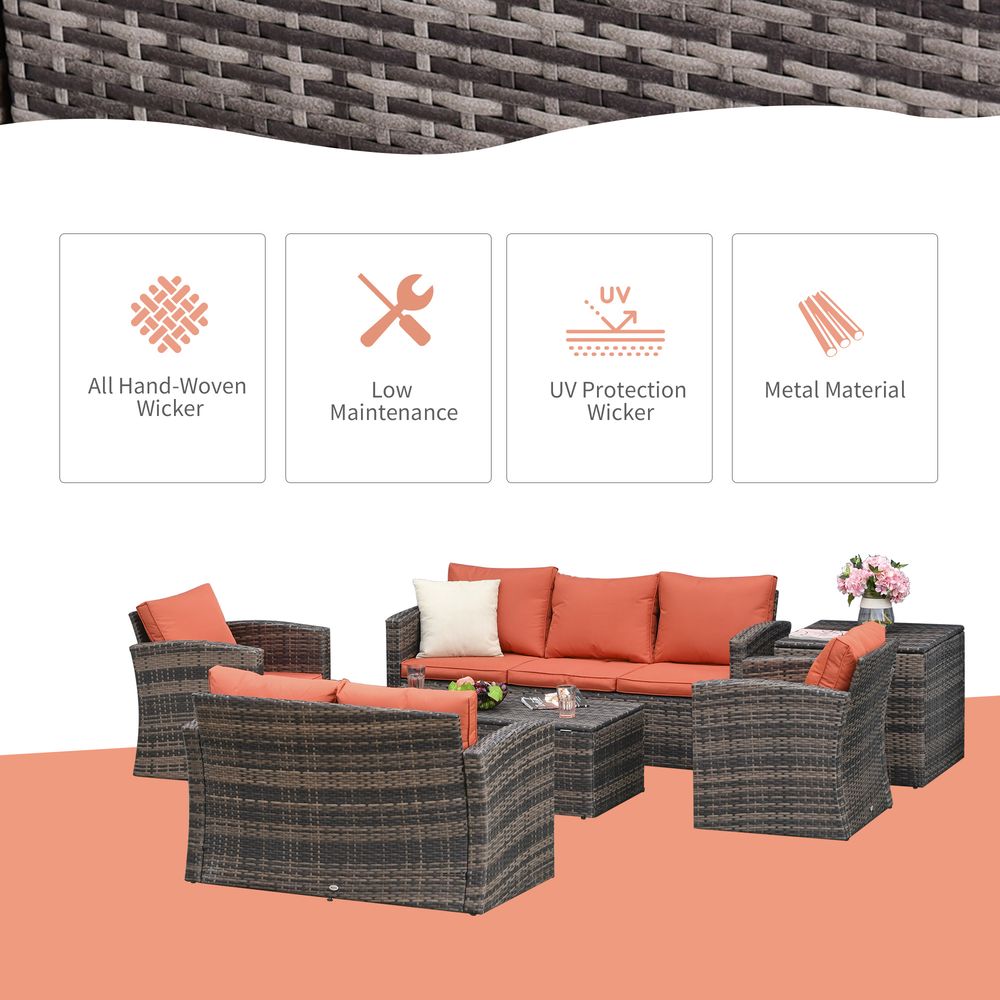 6 Pcs Rattan Wicker Sofa Set Sectional & Storage Table & Cushion Mixed Brown