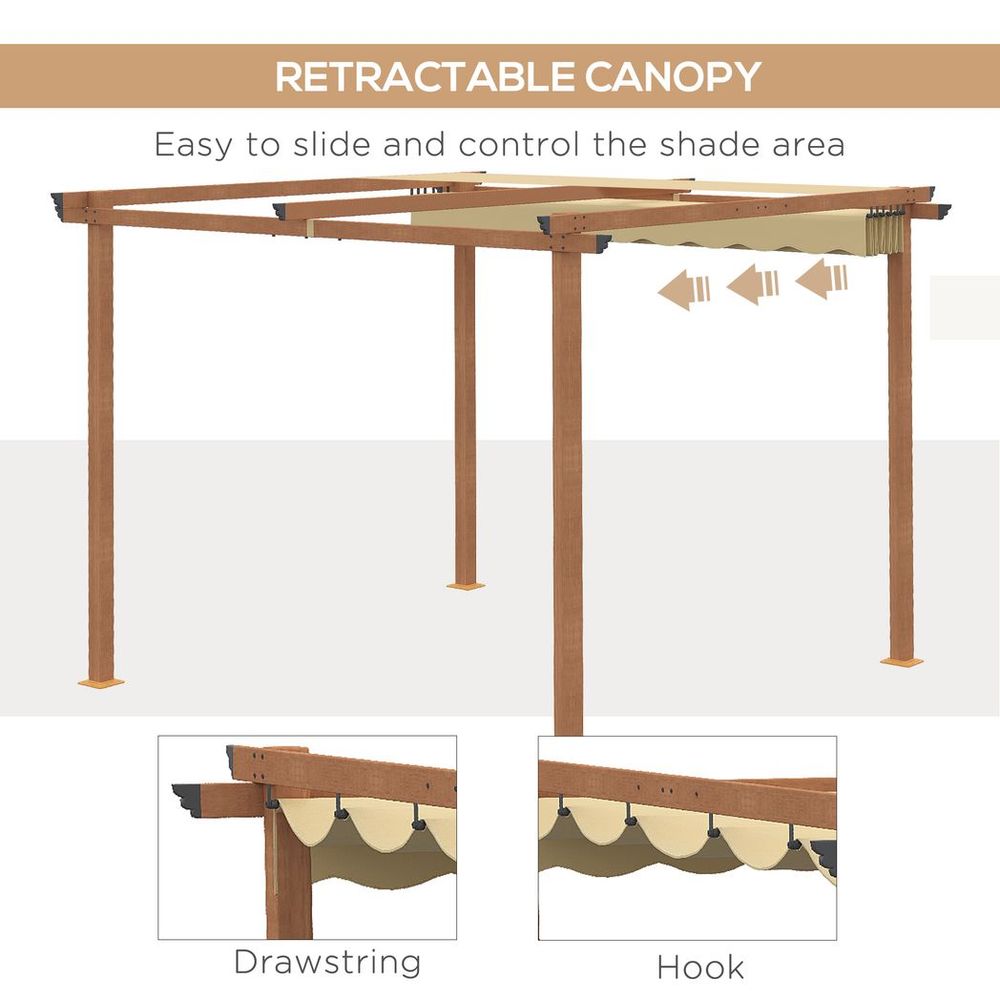 Aluminium Pergola with Retractable Shade Canopy - Khaki