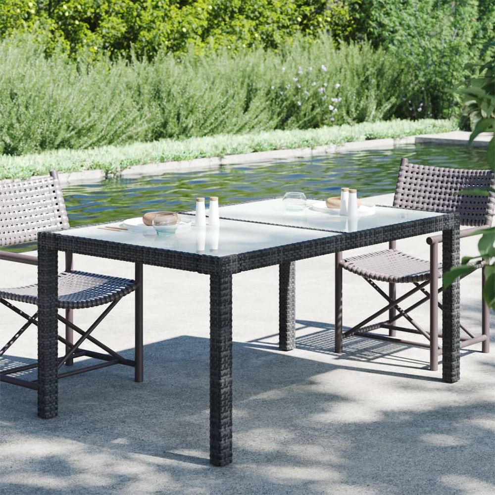 Garden Table Tempered Glass and Poly Rattan