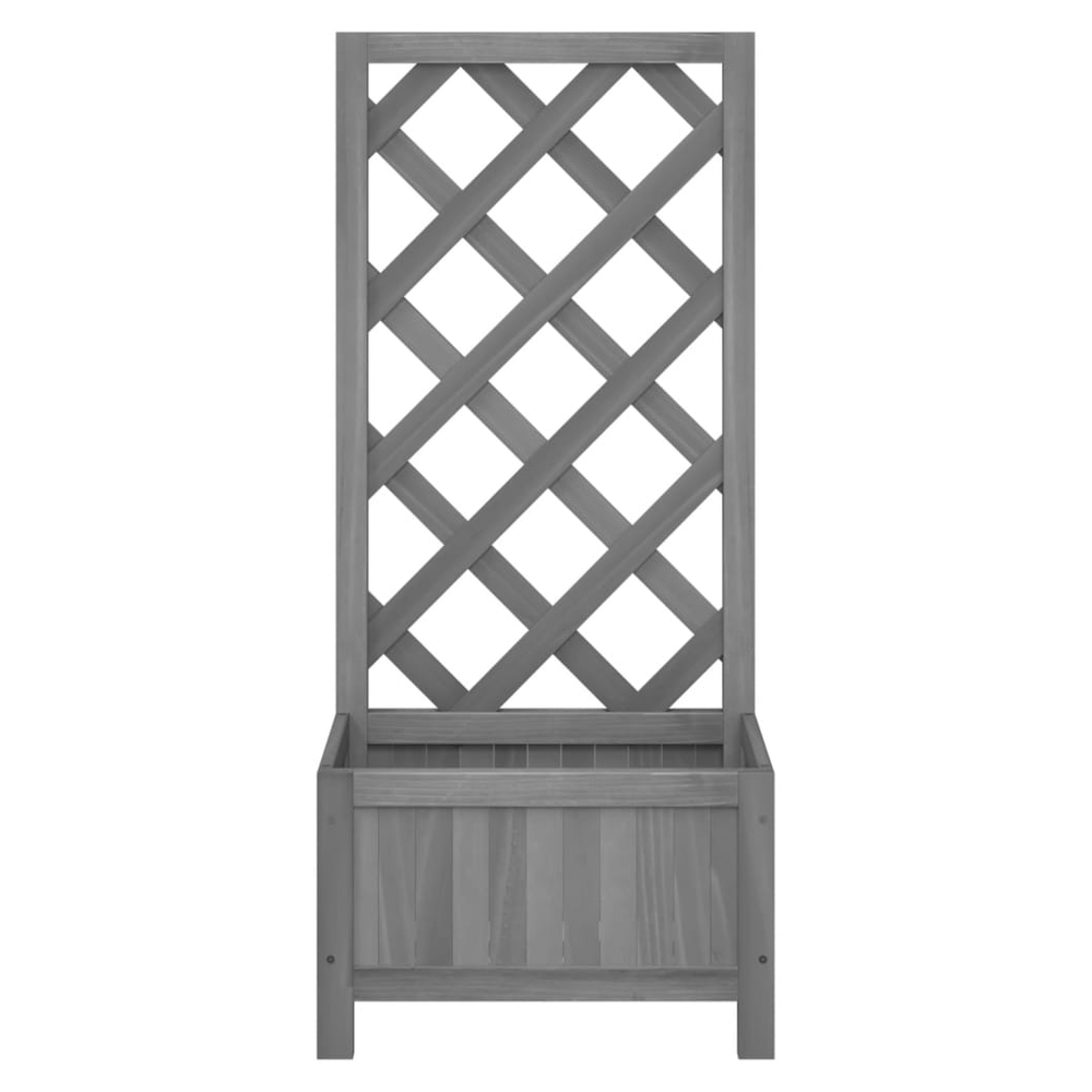 Planter with Trellis Grey Solid Wood Fir