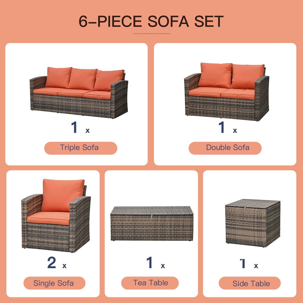 6 Pcs Rattan Wicker Sofa Set Sectional & Storage Table & Cushion Mixed Brown