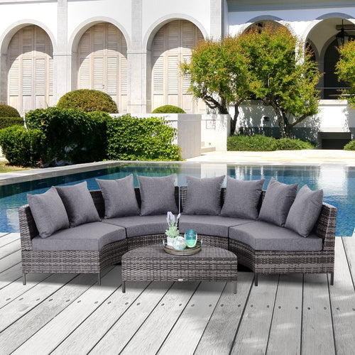 Half Moon Shaped Rattan Garden Set Grey