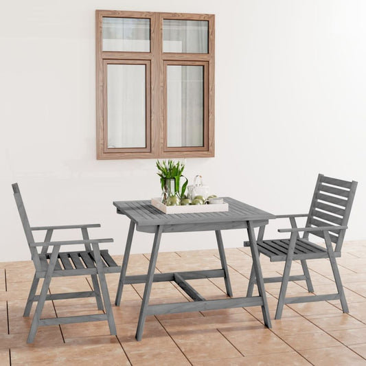 Dining Set Grey Solid Acacia Wood