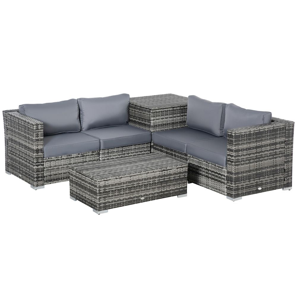 Rattan Corner Sofa Set Table  w/ Cushion Grey