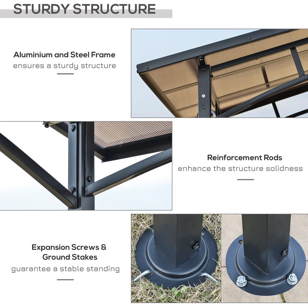 BBQ Gazebo Canopy & Side Shelves PC Roof Aluminium