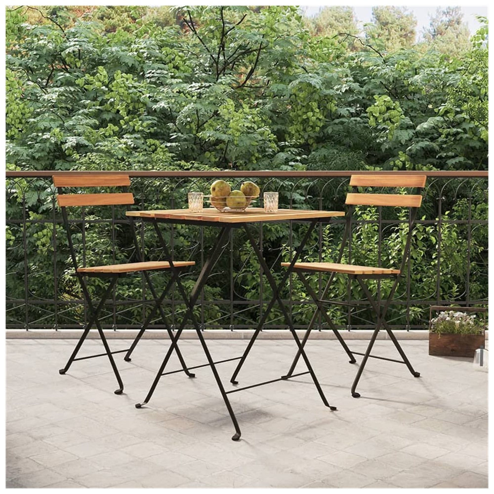 Folding Bistro Set Solid Wood Teak and Steel