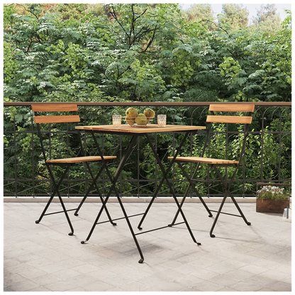 Folding Bistro Set Solid Wood Teak and Steel