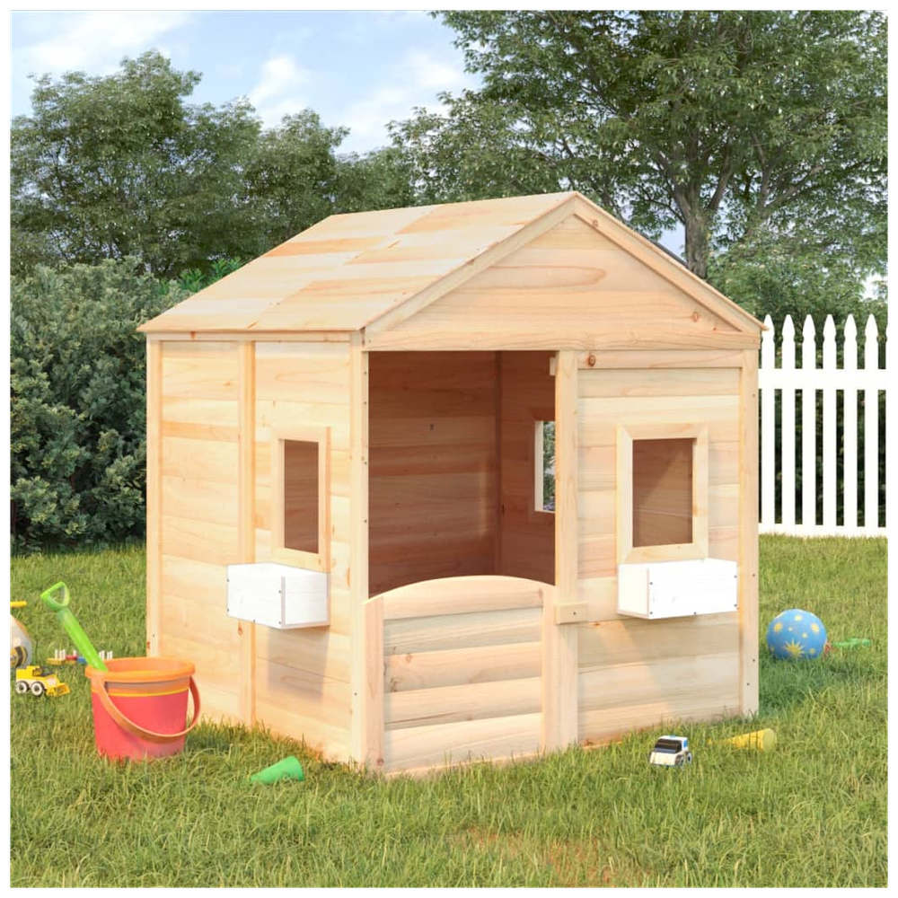 Playhouse with Lockable Door and Flower Pots Solid Wood Fir