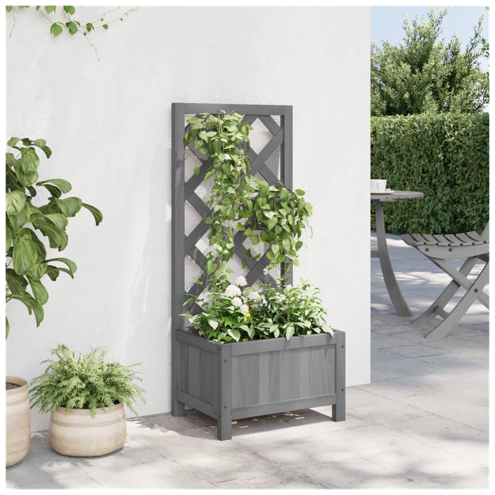 Planter with Trellis Grey Solid Wood Fir