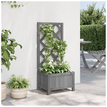 Planter with Trellis Grey Solid Wood Fir