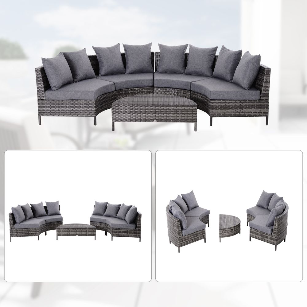 Half Moon Shaped Rattan Garden Set Grey