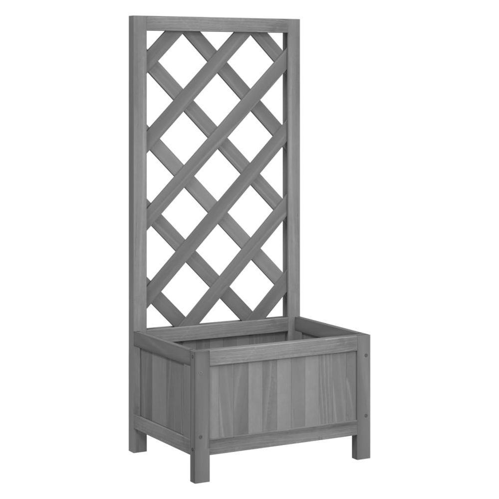 Planter with Trellis Grey Solid Wood Fir