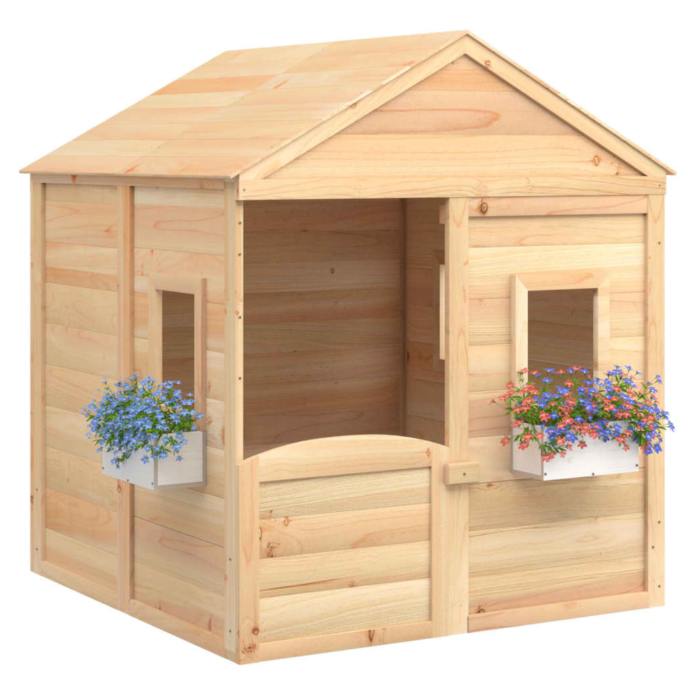 Playhouse with Lockable Door and Flower Pots Solid Wood Fir