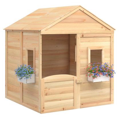 Playhouse with Lockable Door and Flower Pots Solid Wood Fir