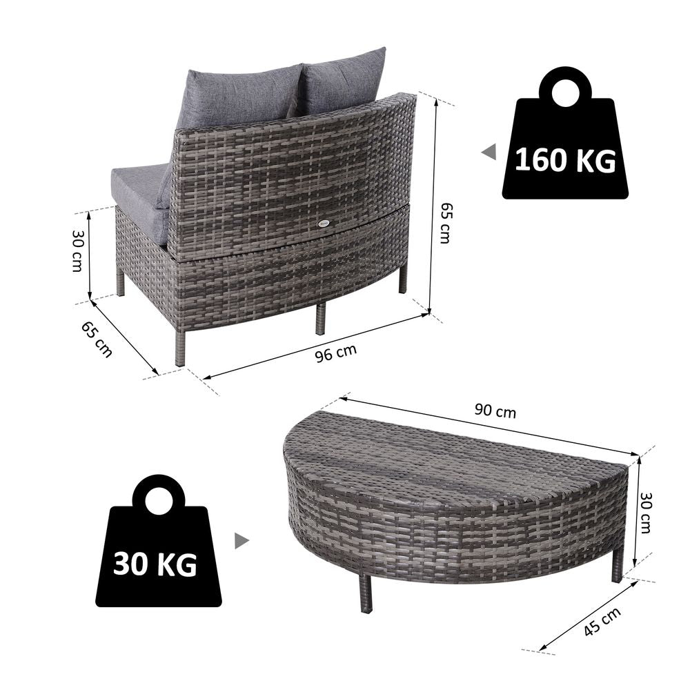 Half Moon Shaped Rattan Garden Set Grey