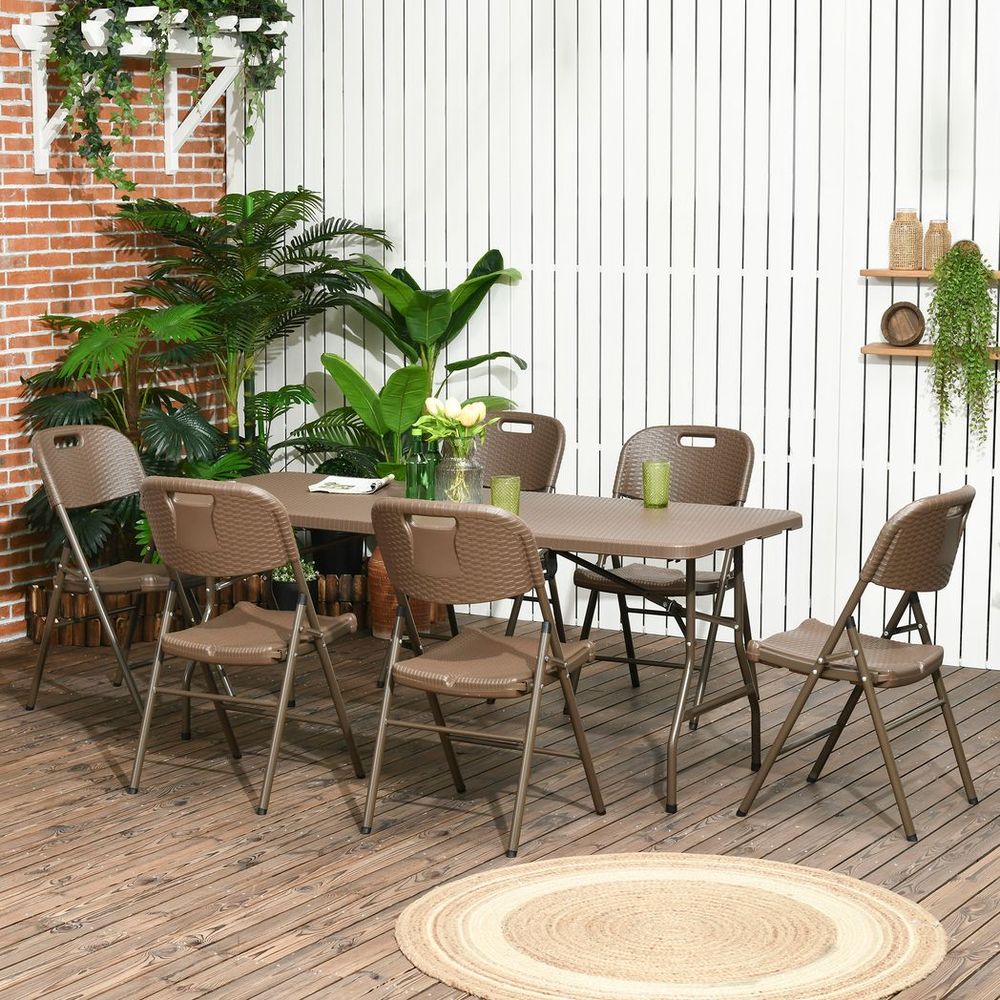 Rattan Dining Set, Foldable Table & Chairs