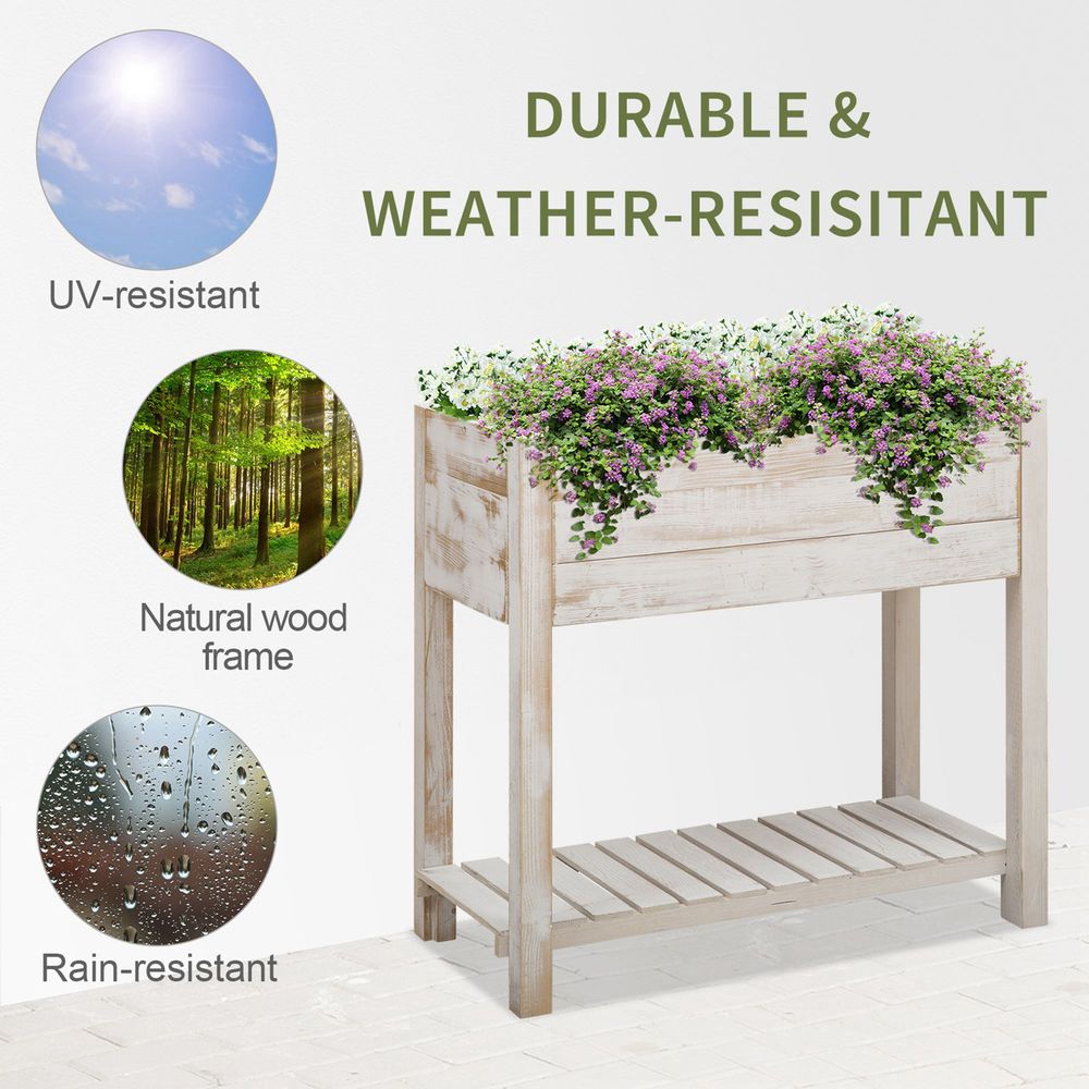 Raised Bed Elevated Wooden Planter Grow Box with 2 tiers, 4 Pockets White