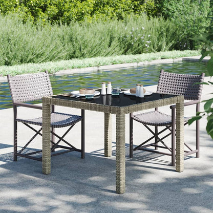 Garden Table Tempered Glass and Poly Rattan