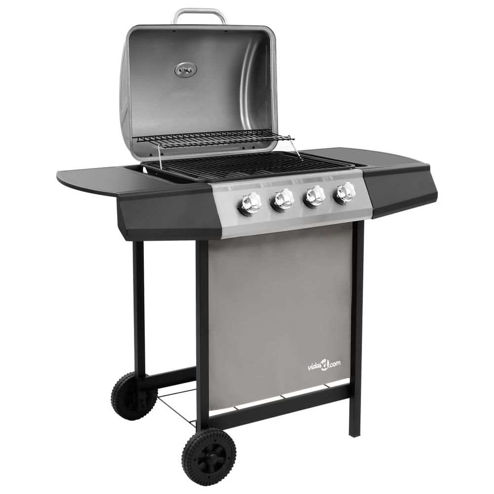 Gas BBQ Grill with 4 Burners Black and Silver