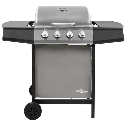 Gas BBQ Grill with 4 Burners Black and Silver