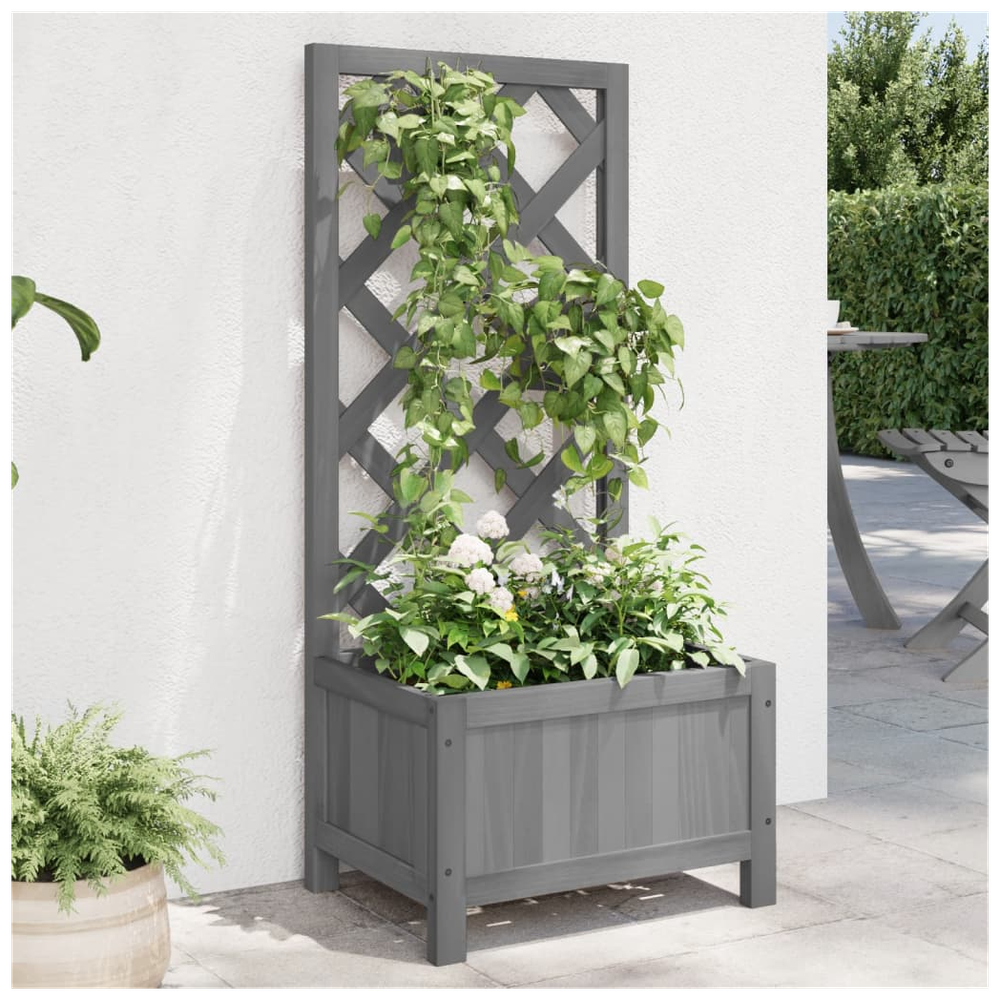 Planter with Trellis Grey Solid Wood Fir