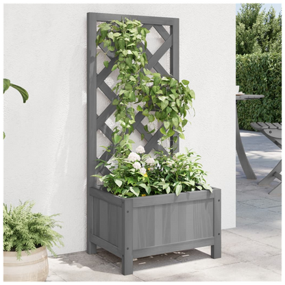 Planter with Trellis Grey Solid Wood Fir