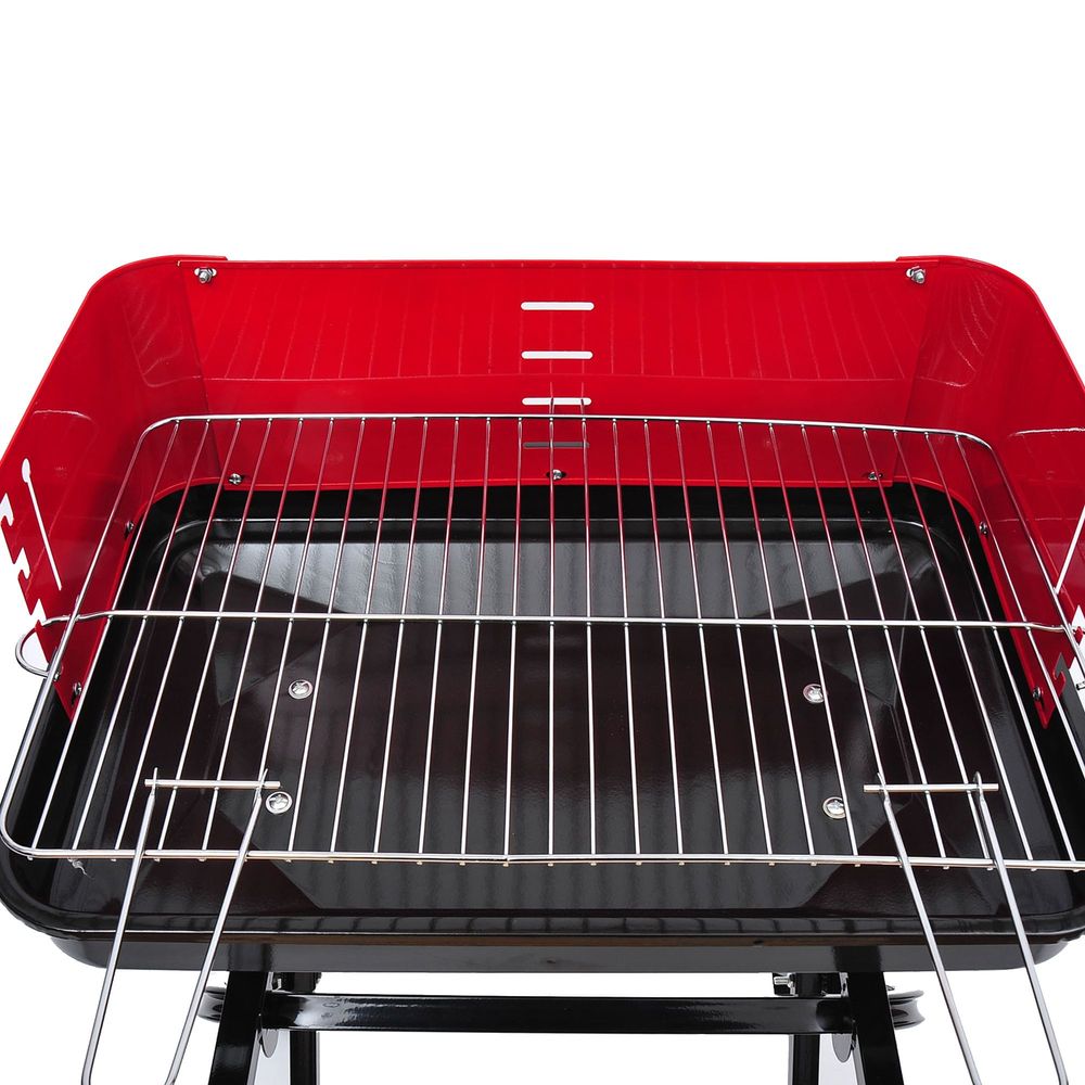 Foldable Charcoal Barbecue Grill W/ Wheels-Red & Black