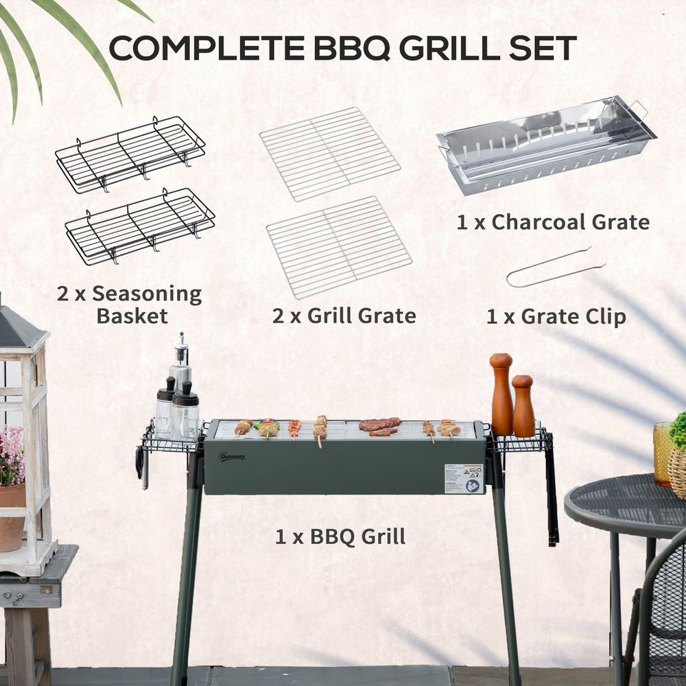 Portable Charcoal Barbecue Grill with Seasoning Baskets and Hooks