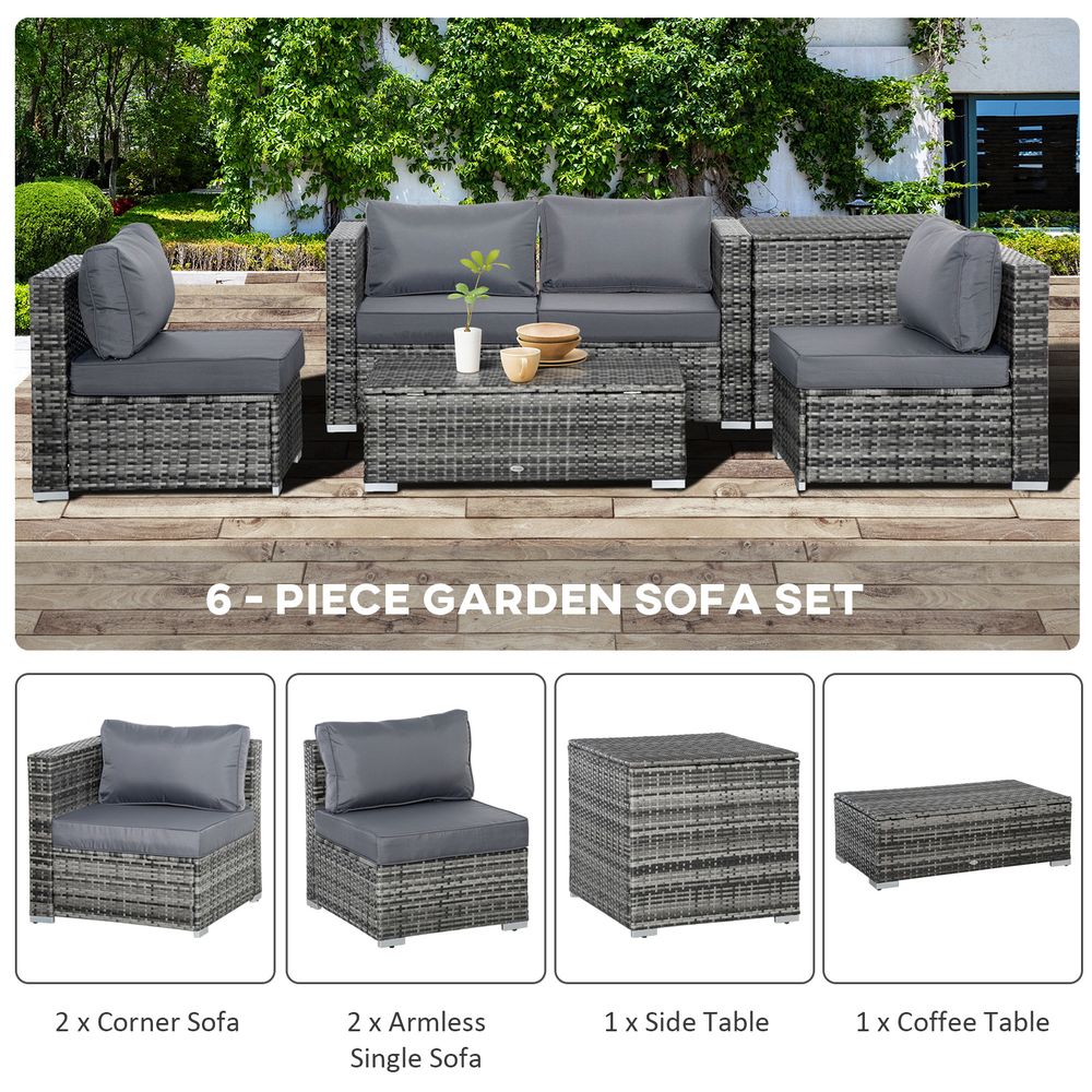 Rattan Corner Sofa Set Table  w/ Cushion Grey