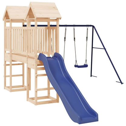 Playhouse with Slide Swings Solid Wood Pine