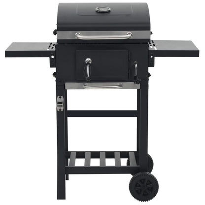 Charcoal-Fueled BBQ Grill with Bottom Shelf Black