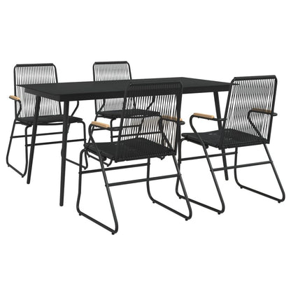 Garden Dining Set Black PVC Rattan