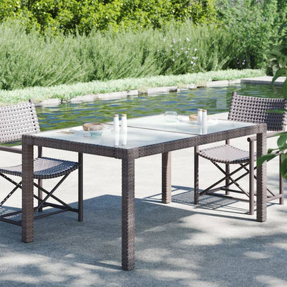 Garden Table Tempered Glass and Poly Rattan