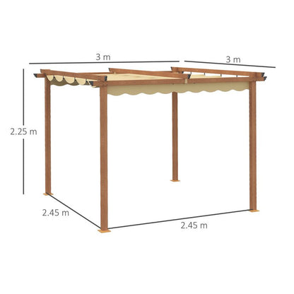 Aluminium Pergola with Retractable Shade Canopy - Khaki