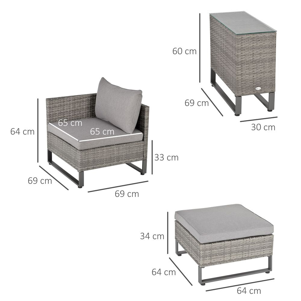 Rattan Sofa Set Lounge Double Sofa Bed & Coffee Table & Footstool Grey