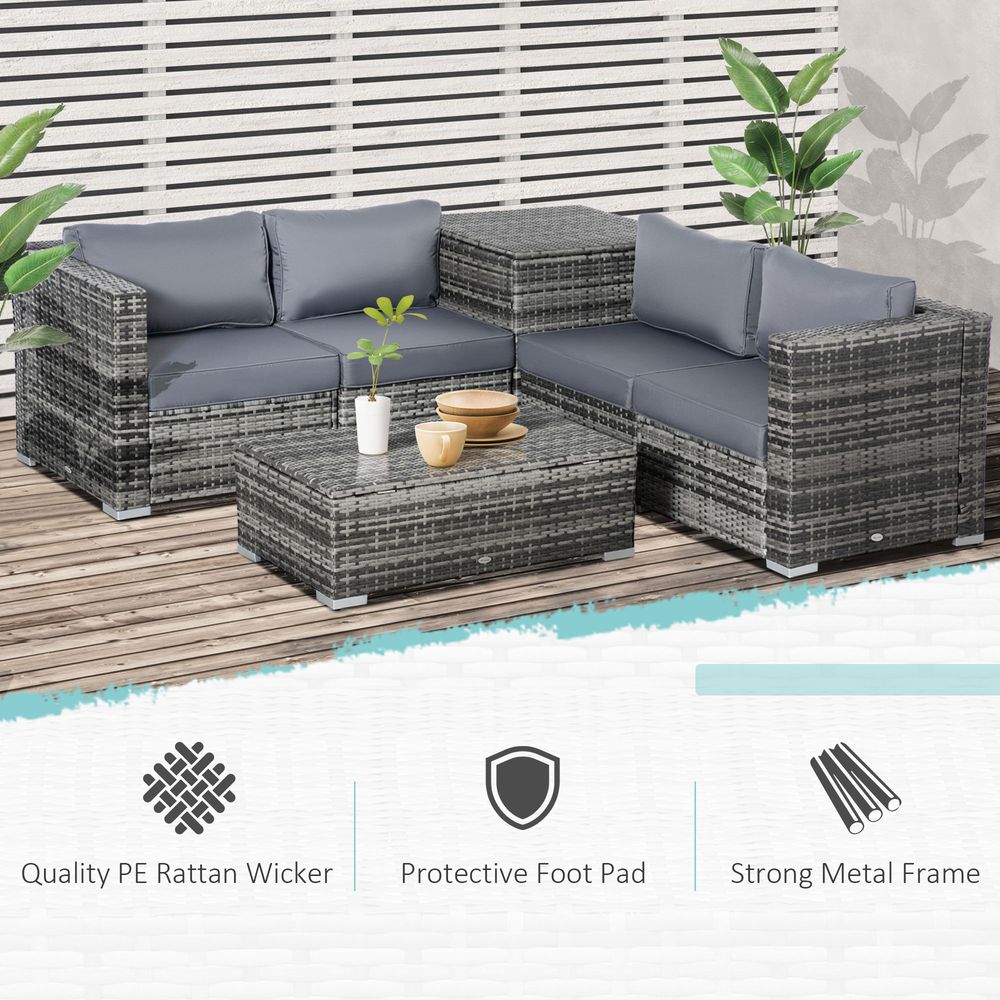 Rattan Corner Sofa Set Table  w/ Cushion Grey