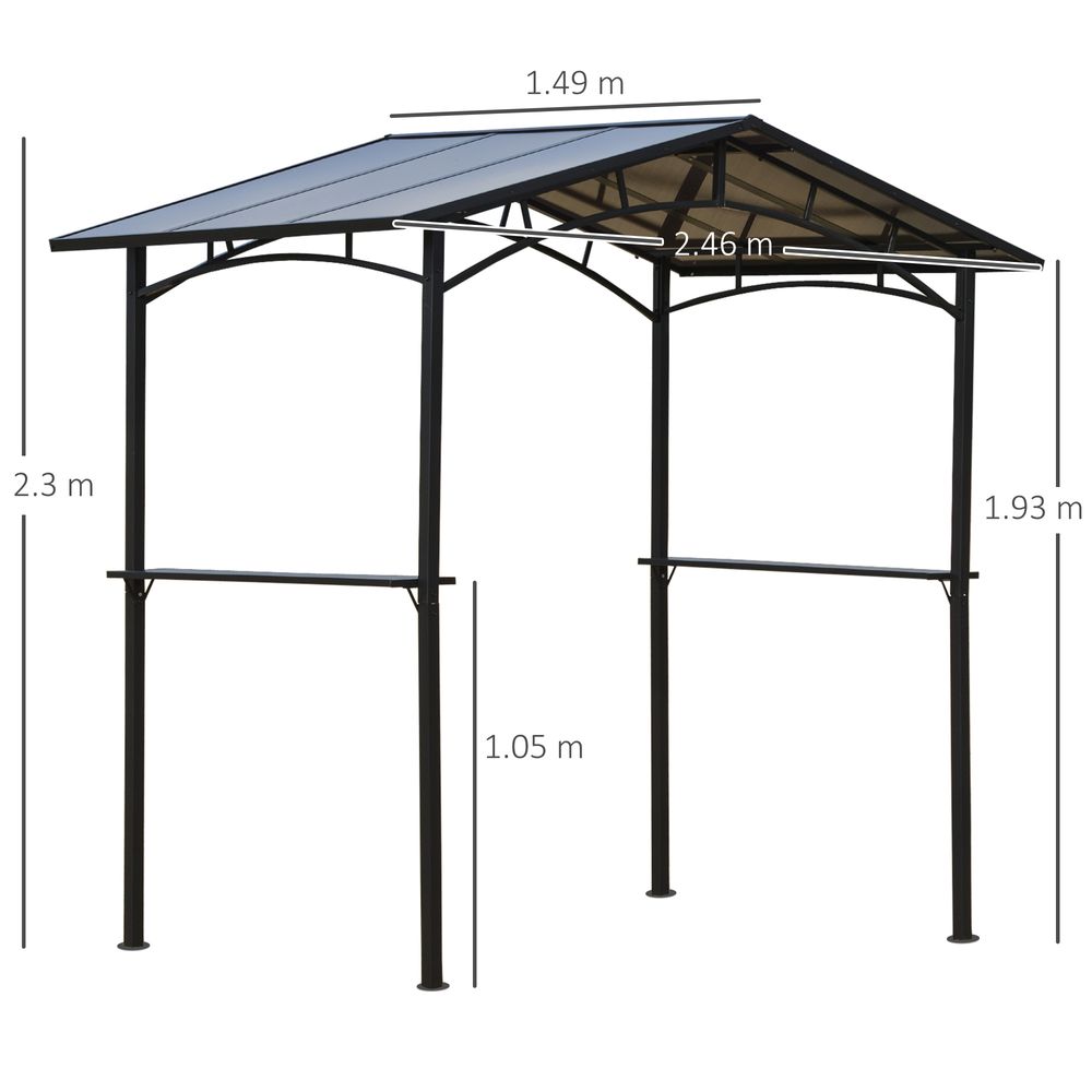 BBQ Gazebo Canopy & Side Shelves PC Roof Aluminium