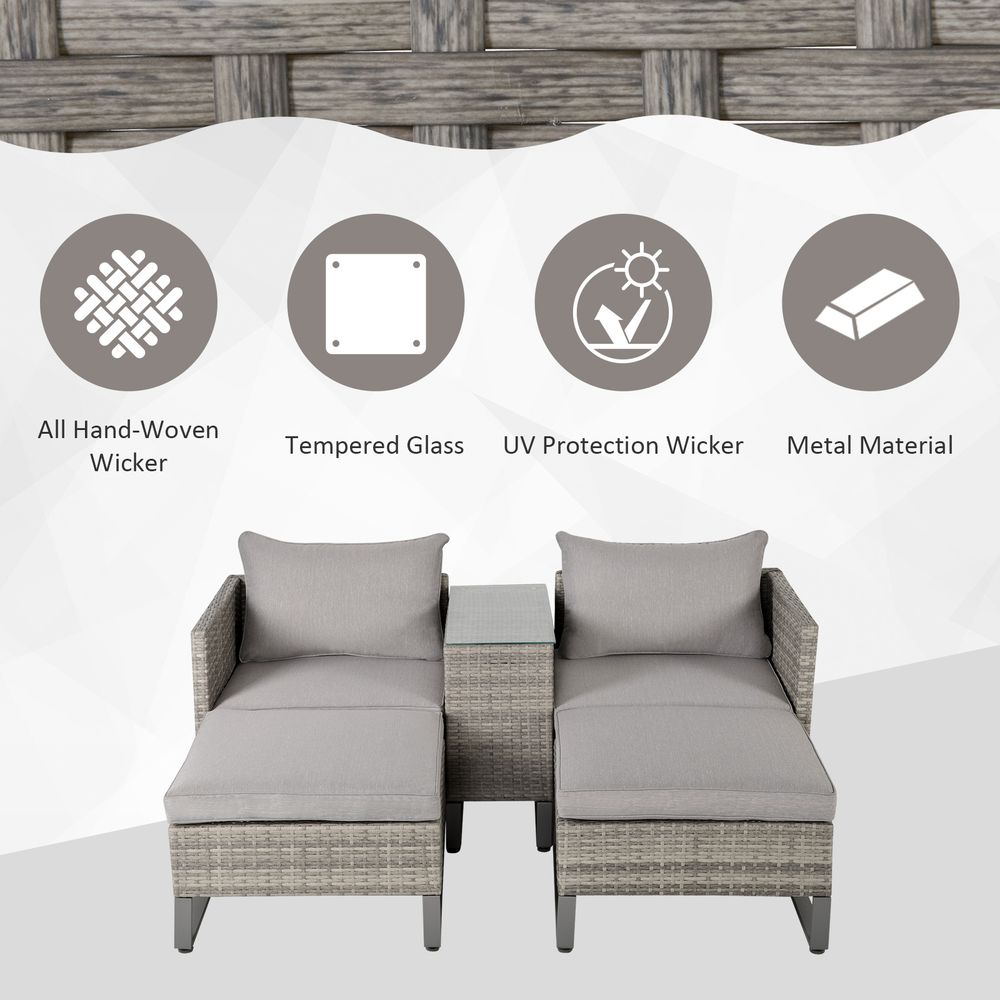 Rattan Sofa Set Lounge Double Sofa Bed & Coffee Table & Footstool Grey