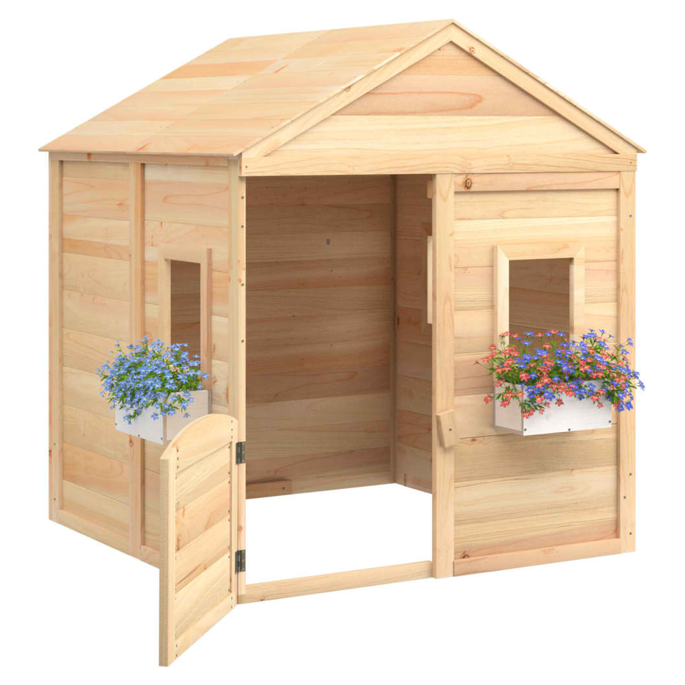 Playhouse with Lockable Door and Flower Pots Solid Wood Fir