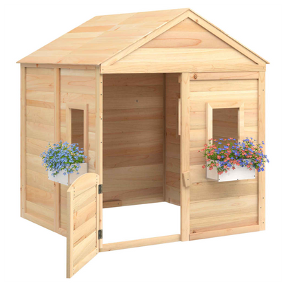 Playhouse with Lockable Door and Flower Pots Solid Wood Fir