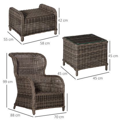 Rattan Sofa Chair & Stool Table Set