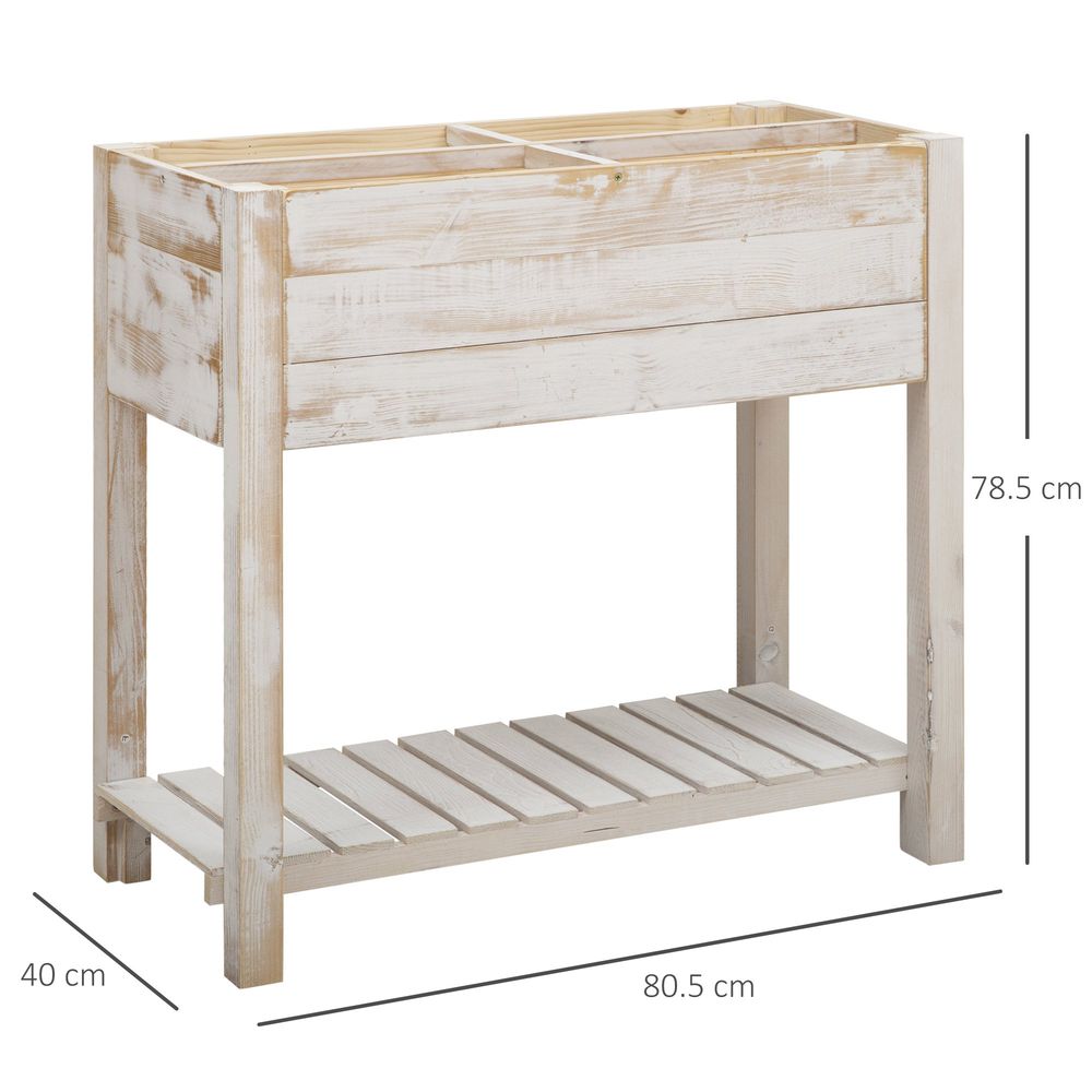 Raised Bed Elevated Wooden Planter Grow Box with 2 tiers, 4 Pockets White