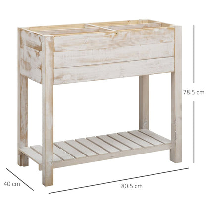 Raised Bed Elevated Wooden Planter Grow Box with 2 tiers, 4 Pockets White