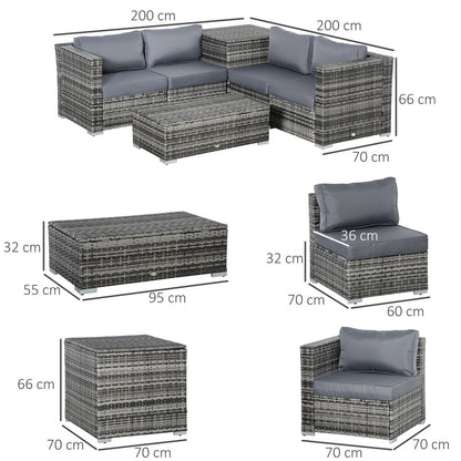 Rattan Corner Sofa Set Table  w/ Cushion Grey