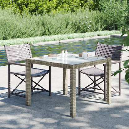 Garden Table Tempered Glass and Poly Rattan