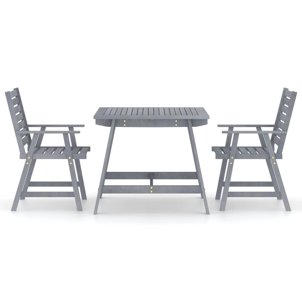 Dining Set Grey Solid Acacia Wood