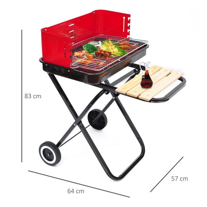 Foldable Charcoal Barbecue Grill W/ Wheels-Red & Black