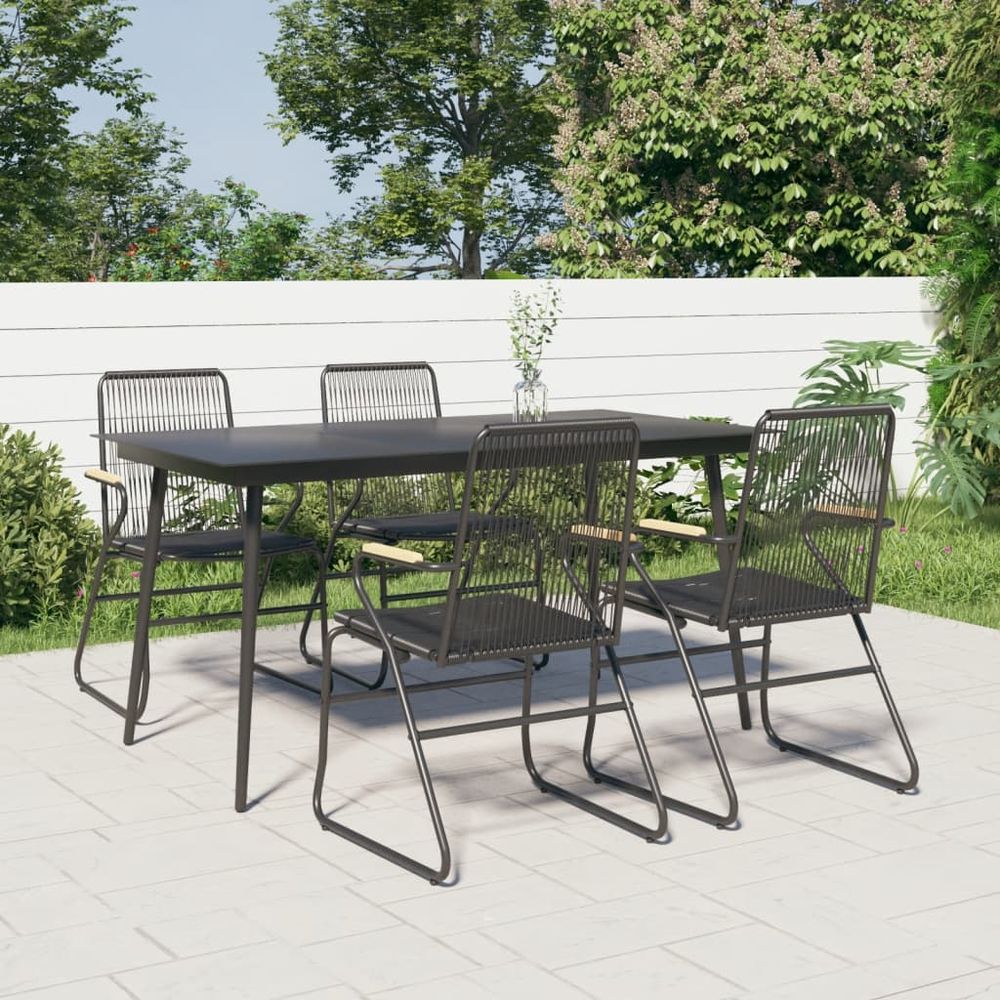 Garden Dining Set Black PVC Rattan