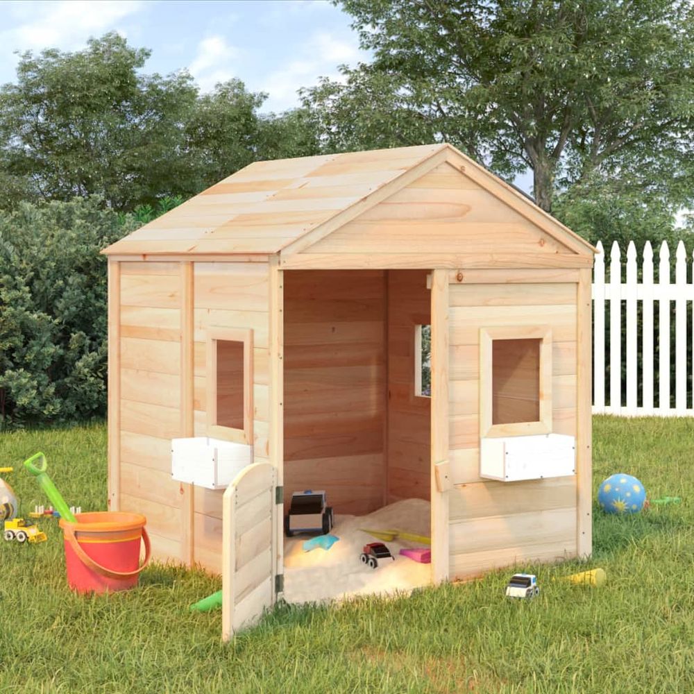 Playhouse with Lockable Door and Flower Pots Solid Wood Fir