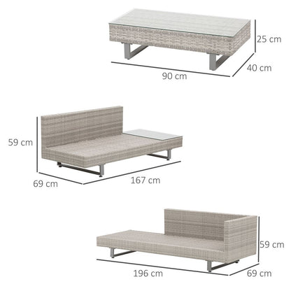 Rattan Sofa Set, Tea Table, Side Table & Cushioned Grey